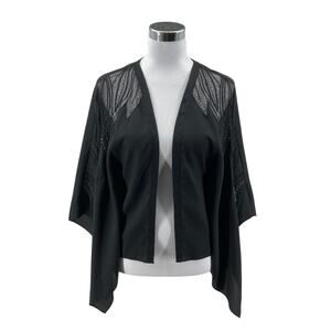 bebe Kimono Top Black XS Womens Chiffon Embellished Sheer Hanky Hem Tie Front